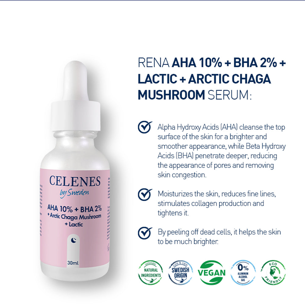 Rena Aha 10 % + Bha 2 % + Mjölksyra + Arktisk Chaga-Svamp